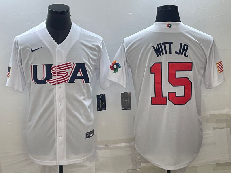 Men 2023 World Cub USA #15 Witt jr White Nike MLB Jersey9